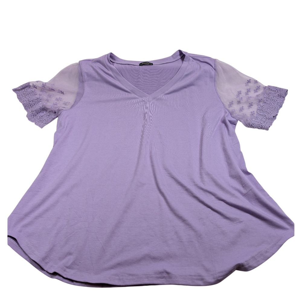 Ofeefan Womens‎ Mesh Lace Sleeve V-Neck Top XXL Lavender